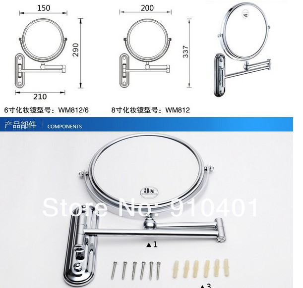 Wholesale And Retail Promotion Polished Chrome Brass Wall Mounted Bathroom Magnifying Mirror Dual Side Mirror