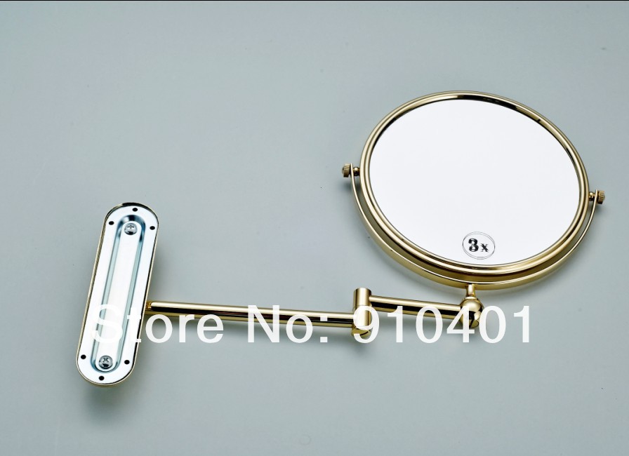 Wholesale And Retail Promotion Polished Golden Wall Mounted Bathroom Double Side Magnifying Makeup Mirror Brass