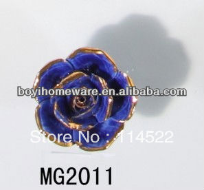 new design blue ceramic flower knobs with gold edge cabinet pull kitchen cupboard knob kids drawer knobs MG2011
