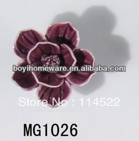 new design hand made fuschia rose flower ceramic knobs handles cabinet pull kitchen cupboard knob kids drawer knobs MG1026