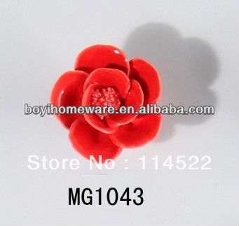 new design hand made hot sale rose flower ceramic knobs handles cabinet pull kitchen cupboard knob kids drawer knobs MG1034