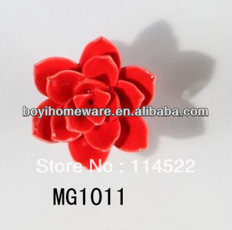 new design hand made red flower ceramic knobs handles cabinet pull kitchen cupboard knob kids drawer knobs MG1011