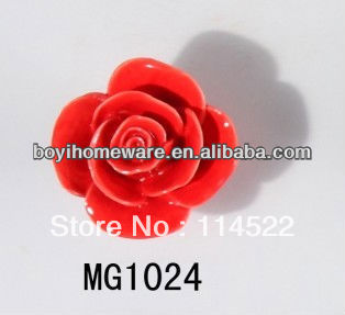 new design hand made red rose flower ceramic knobs handles cabinet pull kitchen cupboard knob kids drawer knobs MG1024