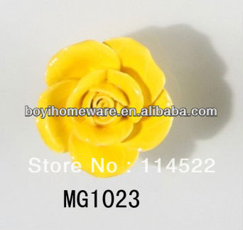 new design hand made yellow flower ceramic knobs handles cabinet pull kitchen cupboard knob kids drawer knobs MG1023
