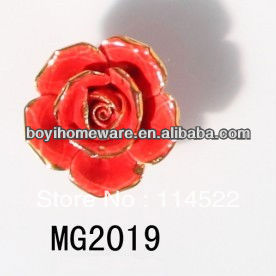 new design red ceramic flower knobs with gold edge cabinet pull kitchen cupboard knob kids drawer knobs MG2019