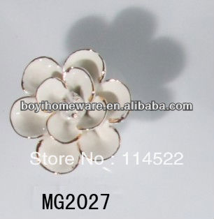 new design white ceramic flower knobs with gold edge cabinet pull kitchen cupboard knob kids drawer knobs MG2027