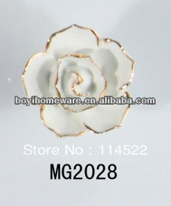 new design white ceramic flower knobs with gold edge cabinet pull kitchen cupboard knob kids drawer knobs MG2028