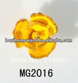 new design yellow ceramic flower knobs with gold edge cabinet pull kitchen cupboard knob kids drawer knobs MG2016