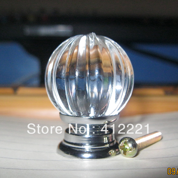 NEW free shipping 200pcs/lot 35mm Crystal Clear white ROUND Cabinet Knob Drawer Knob Furniture Decoration in Silver