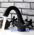 Black Double Cross Handles Bathroom Sink Basin Faucet Vessel Mixer Tap Oil Rubbed Bronze Single Hole