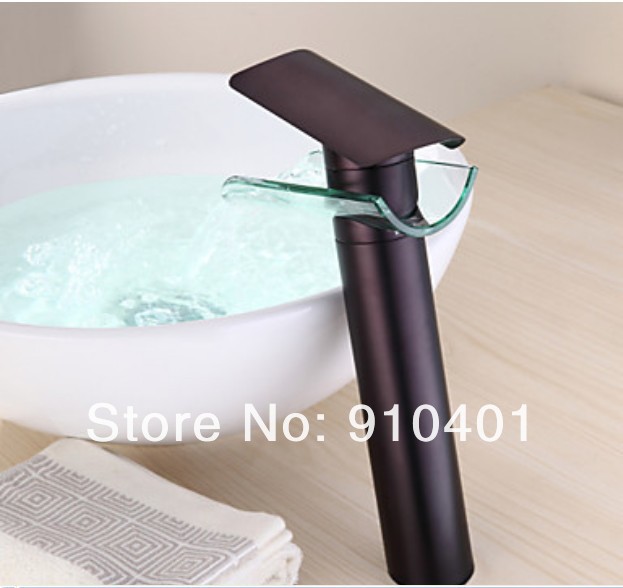 Contemporary Promotion NEW Oil Rubbed Bronze Waterfall Bathroom Basin Faucet Glass Spout Sink Mixer Tap