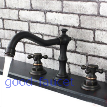 NEW Luxury Oil Rubbed Bronze Widespread Faucet Sink Basin Mixer Tap Dual Cross Handle 3PCS Set Water Hot & Cold Tap