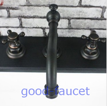 NEW Luxury Oil Rubbed Bronze Widespread Faucet Sink Basin Mixer Tap Dual Cross Handle 3PCS Set Water Hot & Cold Tap