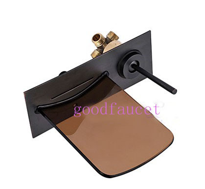 NEW Oil Rubbed Bronze Waterfall Bathroom Faucet Basin Glass Mixer Tap Wall Mount Hot And Cold Water Tap
