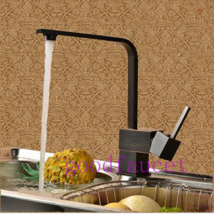Square Oil-rubbed Bronze Kitchen Faucet Sink Vessel Mixer Tap Single Handle Hole Deck Mounted