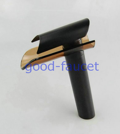 Waterfall Oil Rubbed Bronze Bathroom Basin Faucet Glass Spout  Mixer Tap Deck Mounted Single Handle Hole