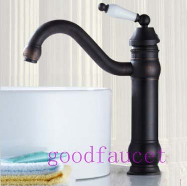Wholesale And Retail Oil Rubbed Bronze Bathroom Basin Faucet Swivel Spout Mixer Tap Ceramic Handle Vessel Sink Tap