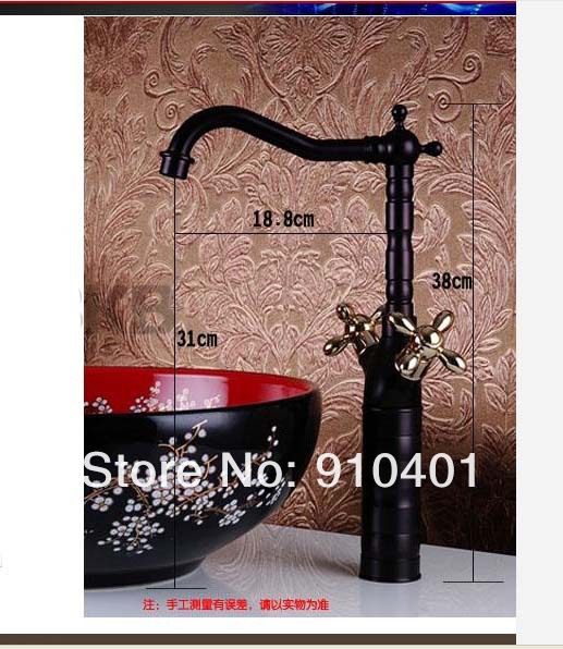Wholesale And Retail Promotion 15" Tall Oil Rubbed Bronze Bathroom Sink Faucet Dual Golden Handles Mixer Tap
