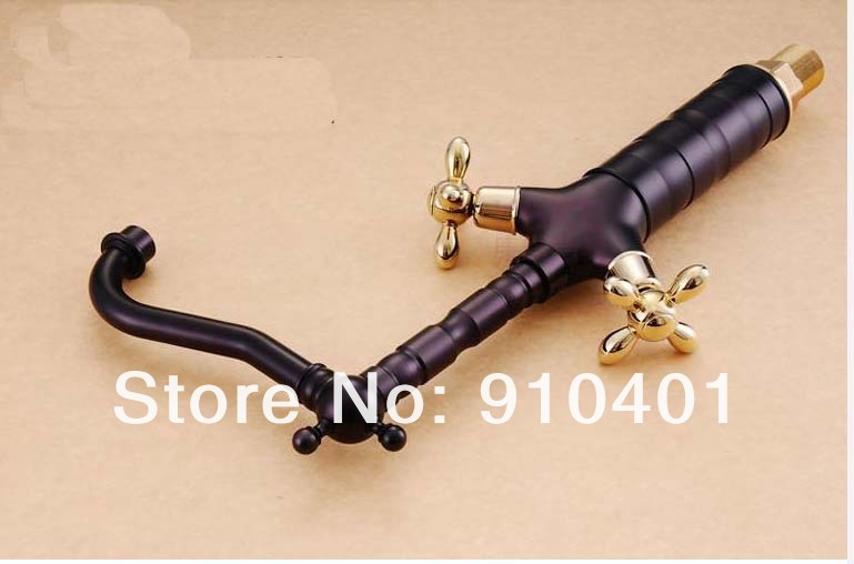 Wholesale And Retail Promotion 15" Tall Oil Rubbed Bronze Bathroom Sink Faucet Dual Golden Handles Mixer Tap