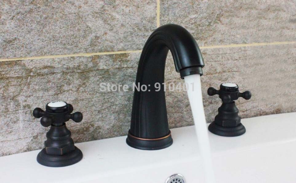 Wholesale And Retail Promotion Deck Mounted Oil Rubbed Bronze Bathroom Faucet Vanity Sink Mixer Tap Dual Handle