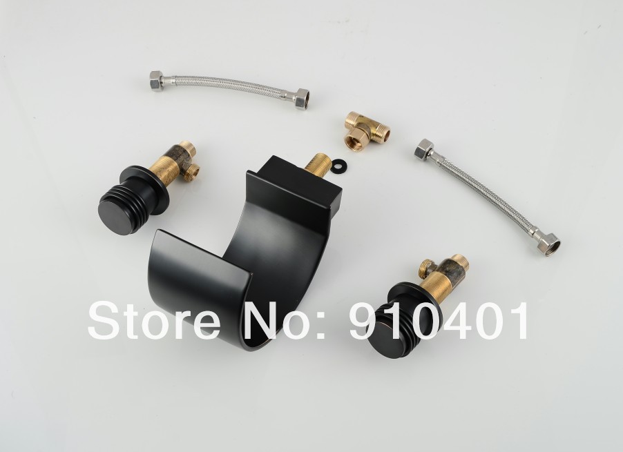 Wholesale And Retail Promotion  Deck Mounted Oil Rubbed Bronze Bathroom Waterfall Basin Faucet Dual Handle Mixer
