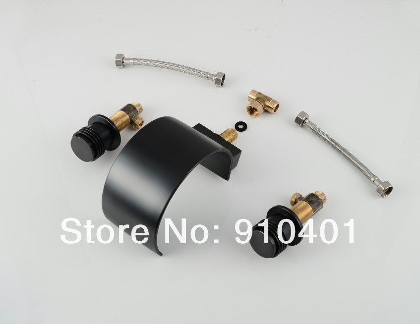 Wholesale And Retail Promotion  Deck Mounted Oil Rubbed Bronze Bathroom Waterfall Basin Faucet Dual Handle Mixer