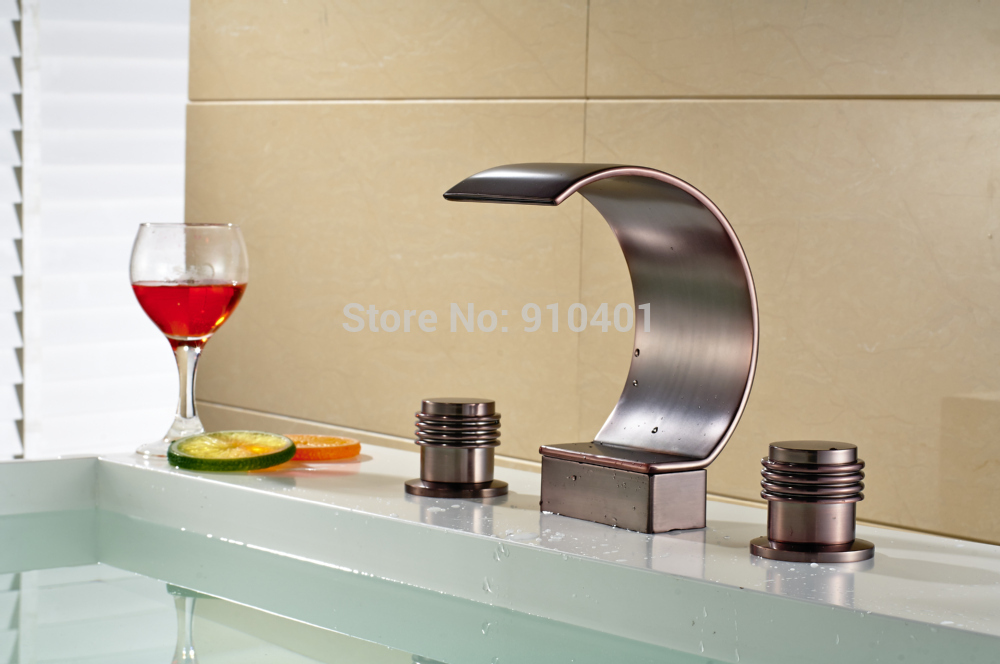 Wholesale And Retail Promotion Luxury C Carved Big Waterfall Bathroom Basin Faucet Dual Handles Sink Mixer Tap