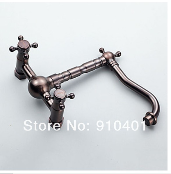 Wholesale And Retail Promotion Modern Oil Rubbed Bronze Wall Mount Bathroom Faucet Dual Handles Sink Mixer Tap