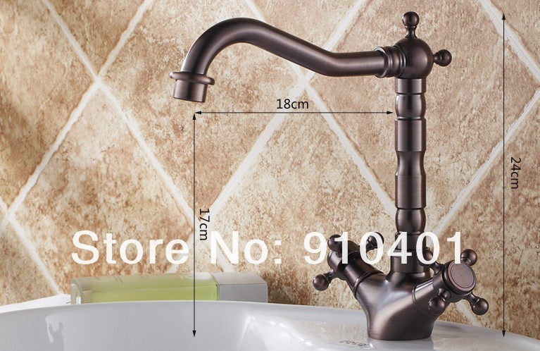 Wholesale And Retail Promotion NEW Oil Rubbed Bronze Bathroom Faucet Swivel Spout Dual Handles Sink Mixer Tap