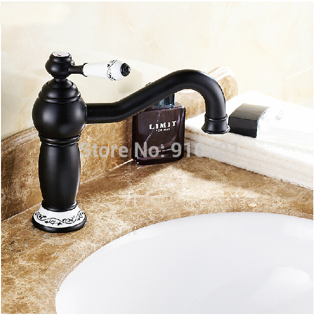 Wholesale And Retail Promotion NEW Oil Rubbed Bronze Deck Mounted Bathroom Faucet Ceramic Style Sink Mixer Tap
