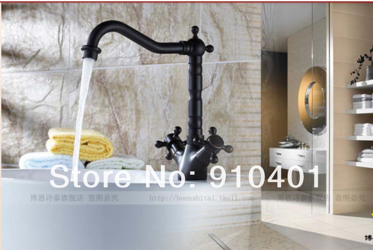 Wholesale And Retail Promotion Oil Rubbed Bronze Bathroom Basin Faucet Dual Handles Sink Mixer Tap Swivel Spout
