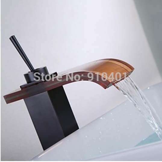 Wholesale And Retail Promotion  Oil Rubbed Bronze Bathroom Faucet Waterfall Glass Spout Vanity Sink Mixer Tap