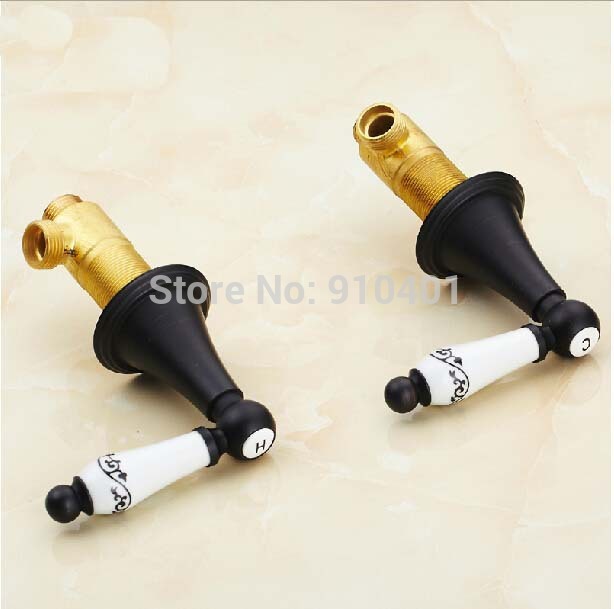 Wholesale And Retail Promotion Widespread Oil Rubbed Bronze Bathroom Faucet 8" Vanity Mixer Tap Ceramic Handles