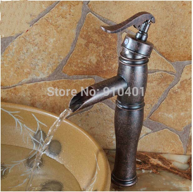 Wholesale and retail Promotion Deck Mounted Antique Style Water Pump Waterfall Bathroom Basin Faucet Mixer Tap