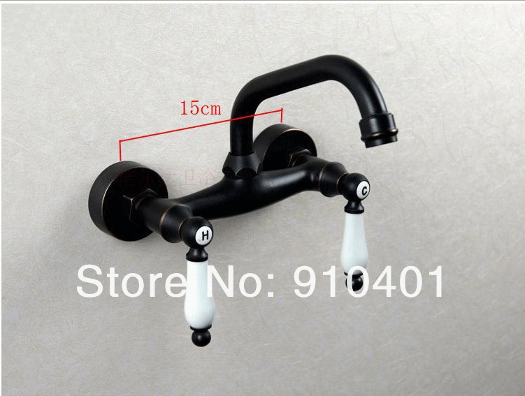 Wholesale and retail Promotion NEW Oil Rubbed Bronze Wall Mounted Bathroom Basin Faucet Dual Handles Mixer Tap