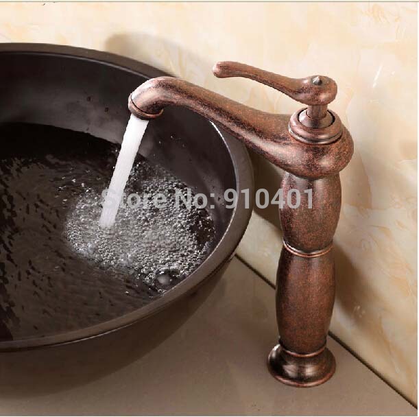 Wholesale and retail Promotion NEW Tall Style Antique Brass Bathroom Basin Fuacet Single Handle Sink Mixer Tap