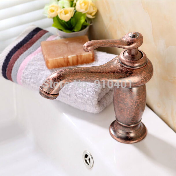 Wholesale and retail Promotion Red Antique Style Bathroom Basin Faucet Single Handle Sink Mixer Tap Deck Mount