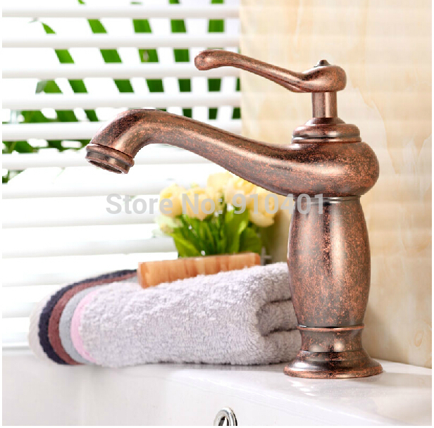 Wholesale and retail Promotion Red Antique Style Bathroom Basin Faucet Single Handle Sink Mixer Tap Deck Mount