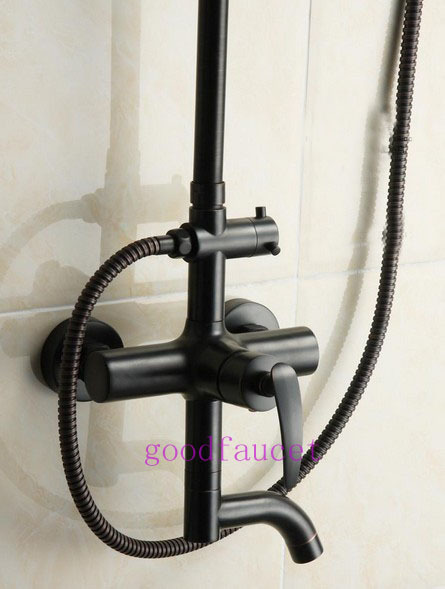 Contemporary Oil Rubbed Bronze Wall Mounted Rainfall Shower Faucet Set W/ Tub Faucet Mixer Tap Wall Mount Spray