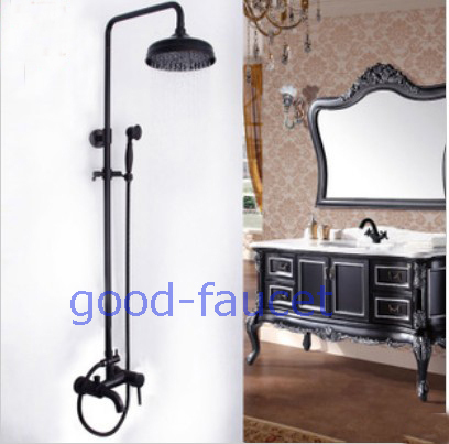 Luxury Oil Rubbed Bronze Wall Mounted Rainfall Shower Faucet Set W/ Tub Faucet Mixer W/8