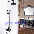 Luxury Oil Rubbed Bronze Wall Mounted Rainfall Shower Faucet Set W/ Tub Faucet Mixer W/8"Shower Head