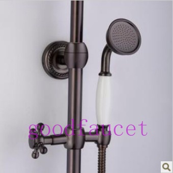Luxury Wall Mount Oil Rubbed Bronze Shower Set Mixer Tub Faucet Shower With Three Cross Handles