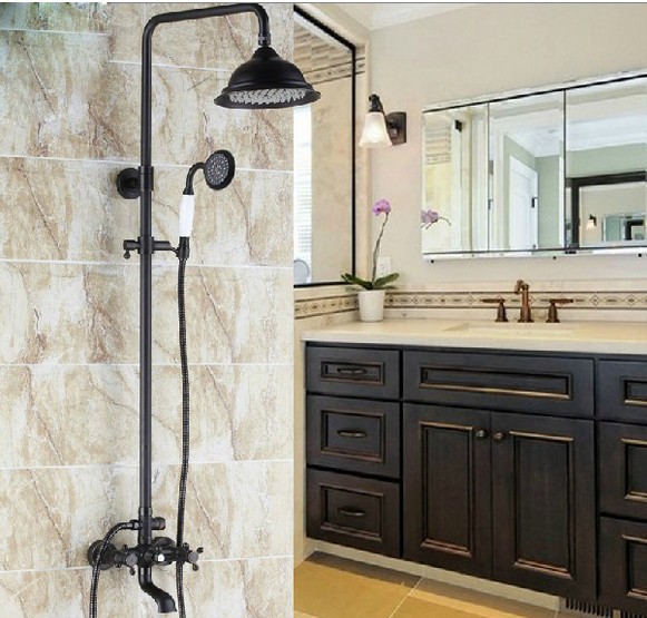Wholeale And Retail Promotion NEW Oil-rubbed Bronze Wall Mounted Bathroom Rainfall Tub Shower Faucet Mixer Tap
