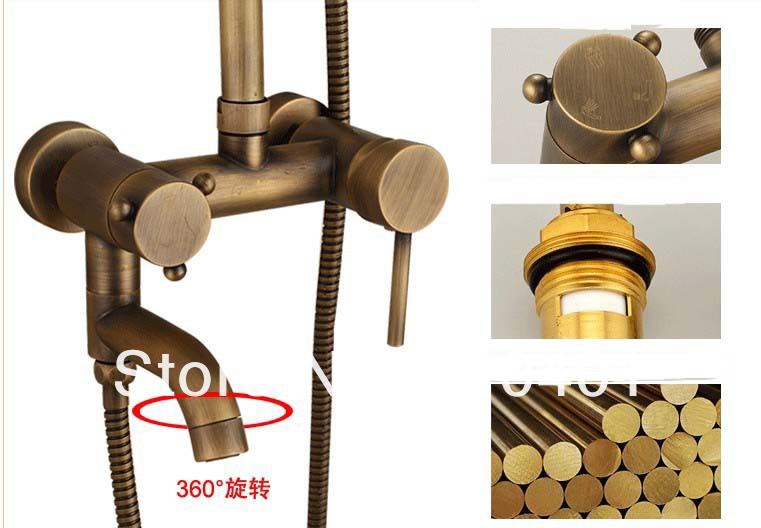 Wholesale And Retail Promotion NEW Antique Brass Luxury Shower Faucet Bathtub Sink Mixer Tap Wall Shower Column