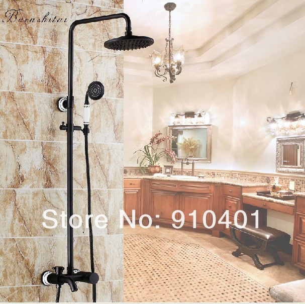 Wholesale And Retail  Promotion NEW Oil Rubbed Bronze Ceramic Style 8" Rain Shower Faucet Set Bath Tub Mixer Tap