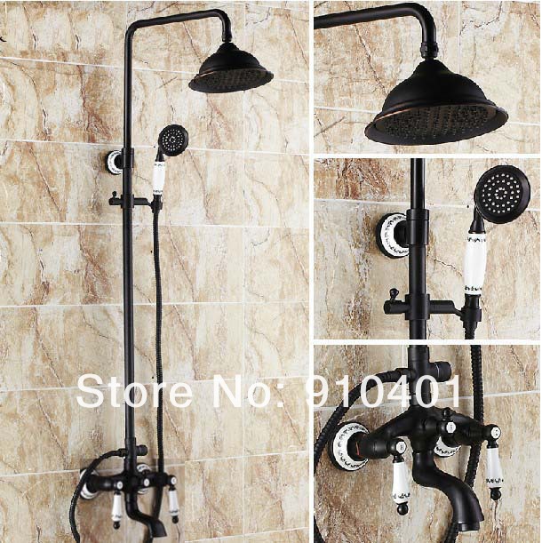 Wholesale And Retail Promotion Oil Rubbed Bronze Rain Shower Faucet Set Dual Ceramic Handles Bathtub Mixer Tap