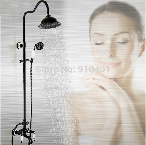 Wholesale And Retail Promotion Oil Rubbed Bronze Rain Shower Faucet Tub Mixer Tap Dual Handle With Hand Shower