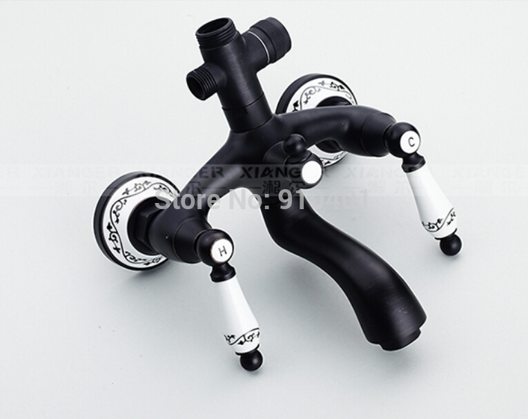Wholesale And Retail Promotion Oil Rubbed Bronze Rain Shower Faucet Tub Mixer Tap Dual Handle With Hand Shower