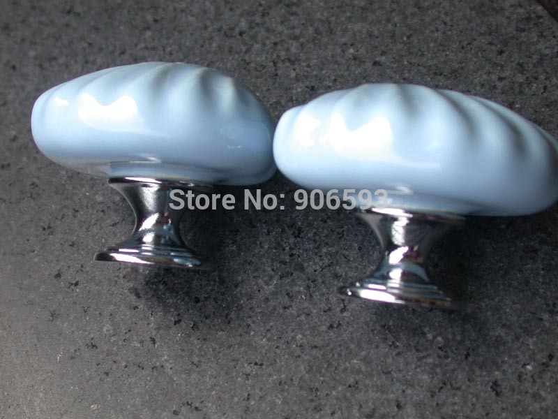 12pcs lot free shipping Porcelain Ocean blue shell cartoon cabinet knobzinc alloy base chrome platefurniture knobcabinet pull