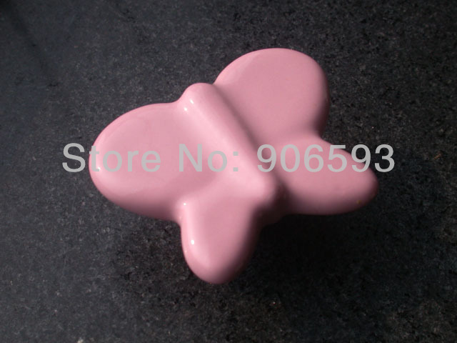 24pcs lot free shipping Pink porcelain sweet pink butterfly cartoon cabinet knobporcelain handleporcelain knob